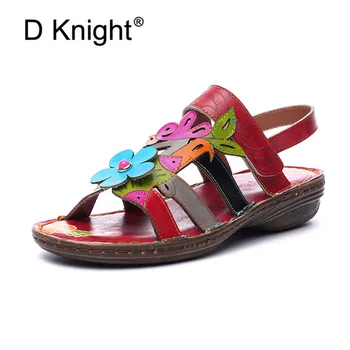 

Fashion Lady Heeled Sandals New 2019 Open Toe Black Red Wedges Shoes Ankle-Wrap Cow Leather Summer Platform Shoes Woman Sandals