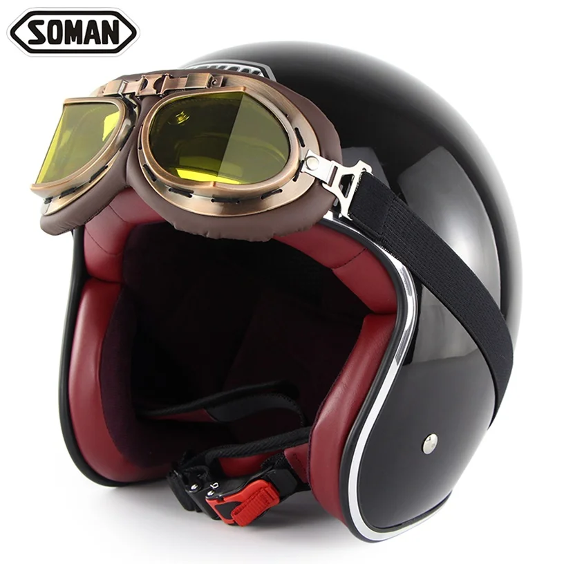 Мотоциклетный шлем Ретро шлем каск Чоппер винтажный шлем с открытым лицом скутер шлем очки Moto Cacapete DOT SOMAN SM512