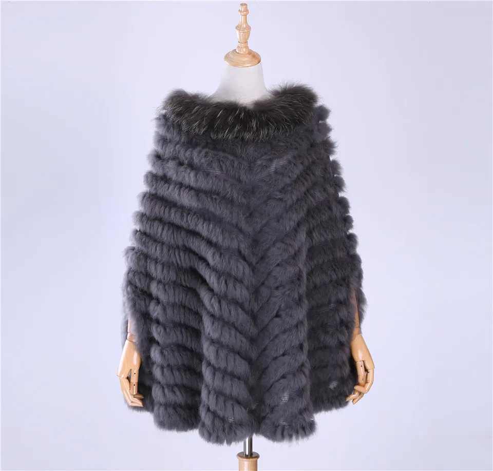 Женский роскошный вязаный пуловер из натурального кроличьего меха енота, пончо, накидка, шарф, вязаные накидки, шаль, плащ треугольной формы