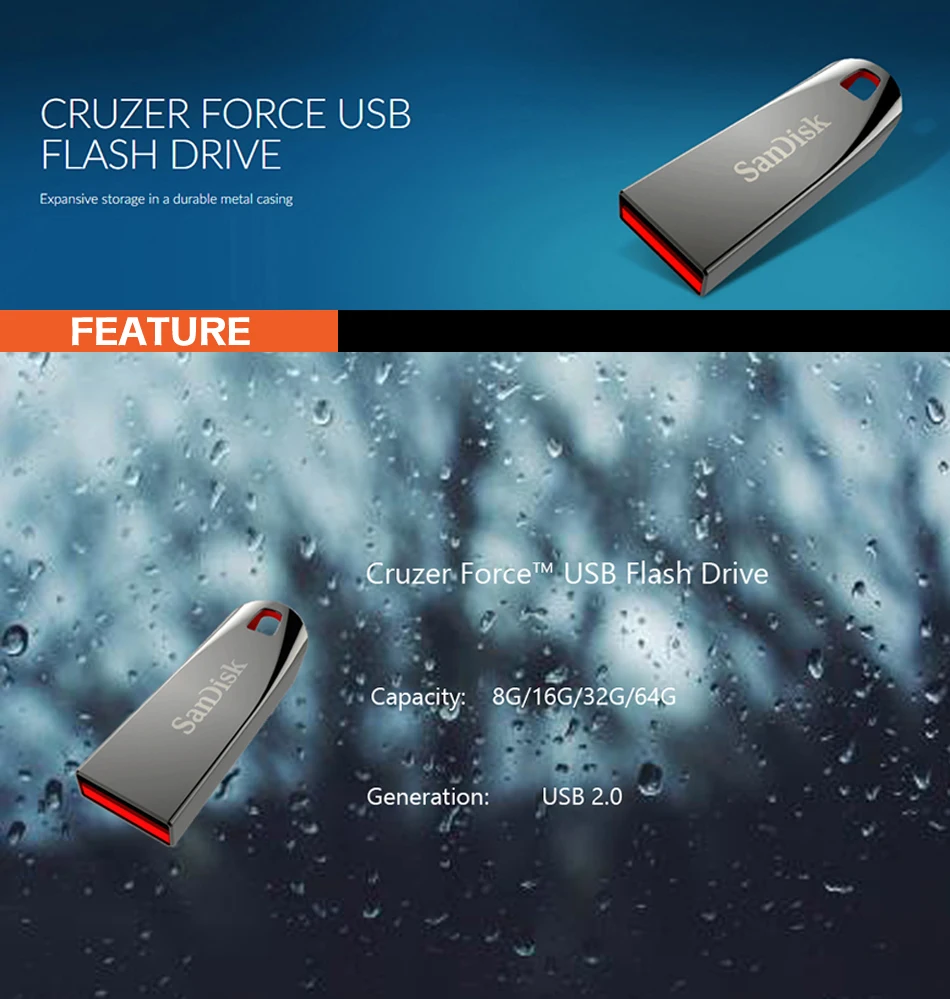 Sandisk CRUZER CZ71 USB флэш-накопитель USB 2,0 16 ГБ 32 ГБ 64 Гб мини-накопитель USB2.0 флешки поддержка официальное подтверждение