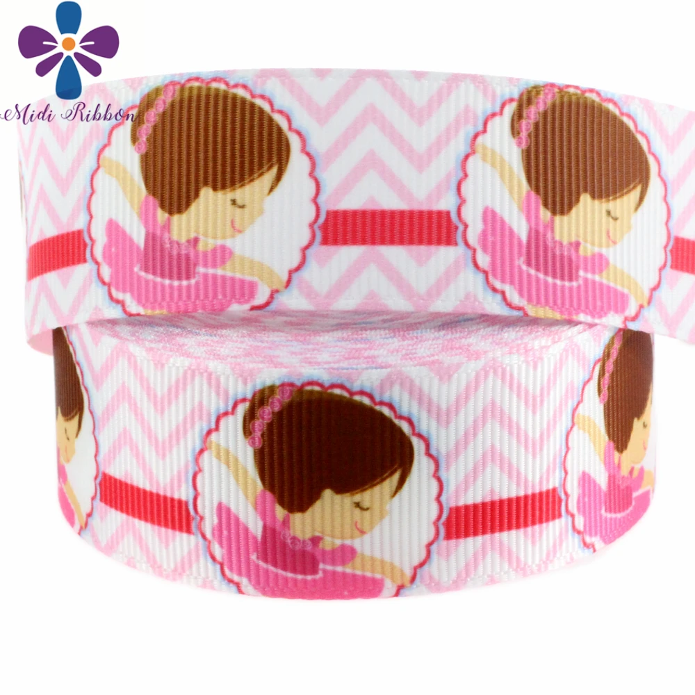1&quot25mm Ballet Dancer Pink Waves Printed Grosgrain Ribbon Pretty Girl Hair Band Making 10yards/roll MD180412-38-14140 | Дом и сад