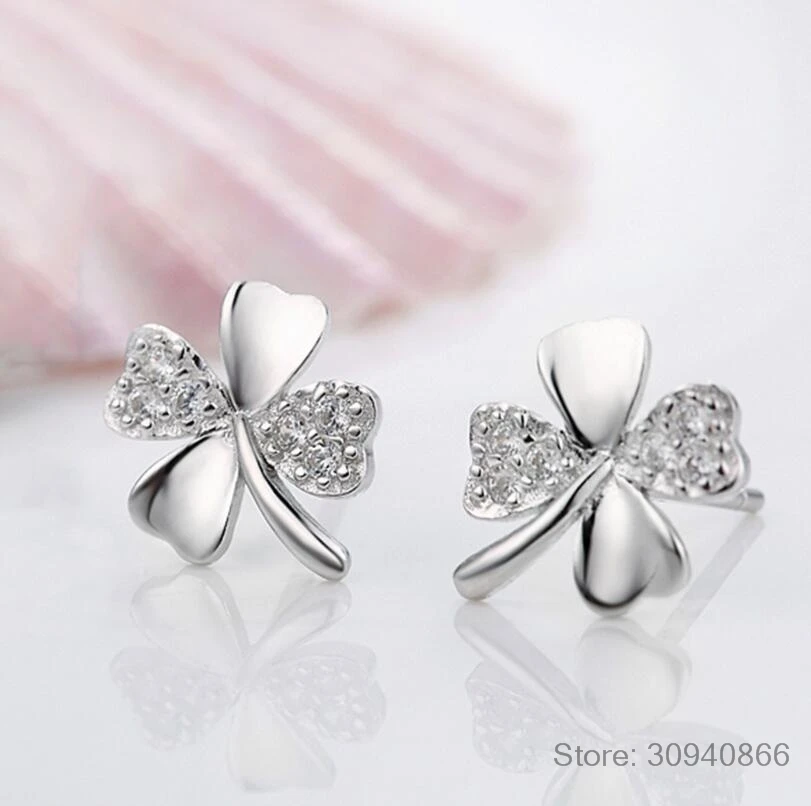 Горячая 925 серебряная серьга в виде сердца brincos pendientes Lucky Clover Серьги гвоздики для женщин подарок oorbellen S-E55