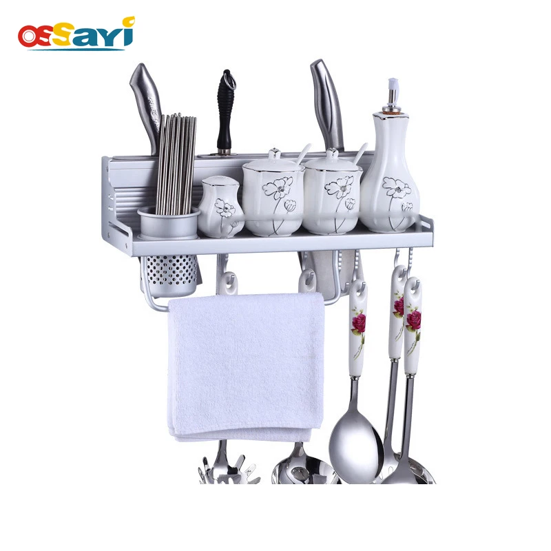 

Multifunction Kitchen Storage Racks Shelf Metal Wall-mounted Utensils Hanging Hooks Knife Blocks Bottles Jars Organizer Holder