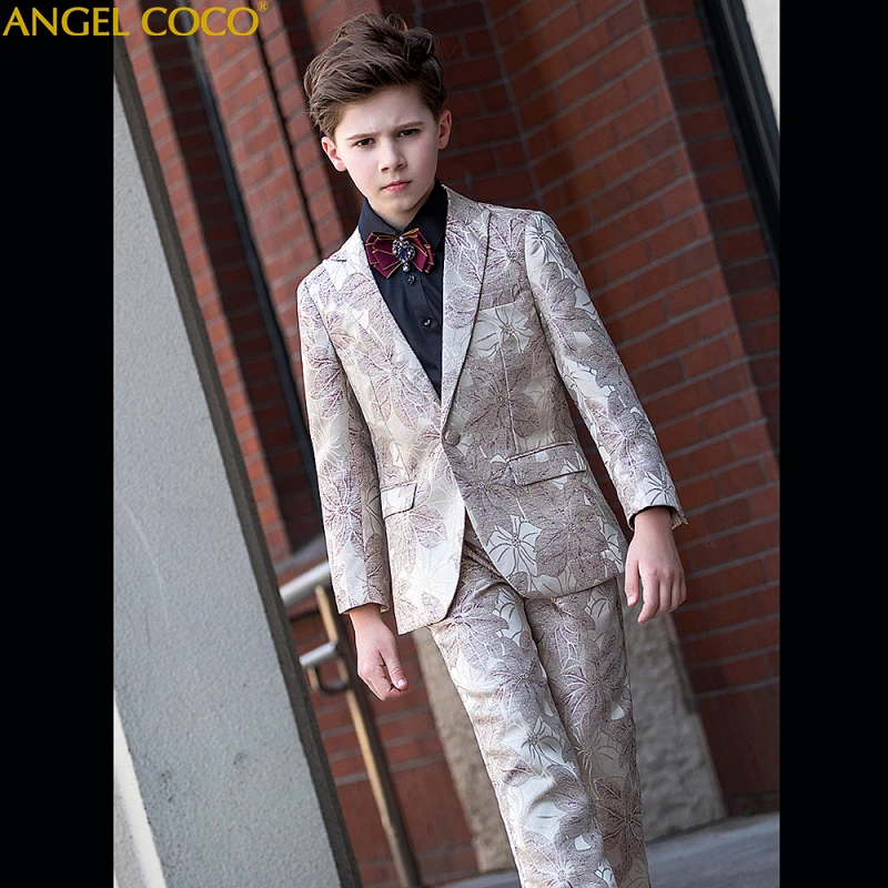 

4pcs/set Boys Blazer Suits set (suit+pant+vest+tie) Luxury Kid Boy Wedding Party Suits Blazer Costume Garcon Formal School wears