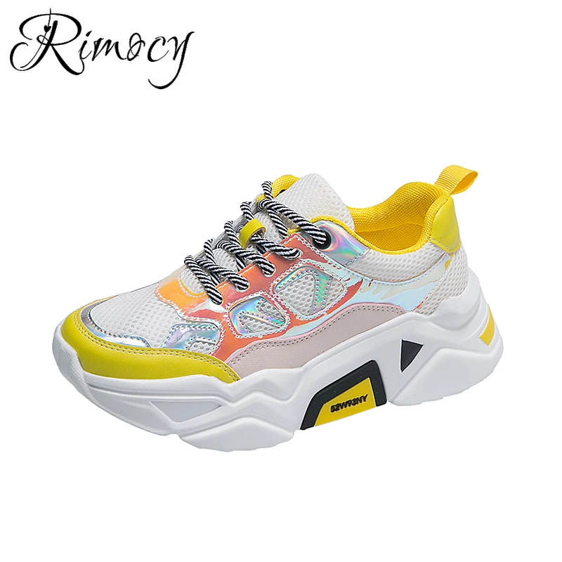 

Rimocy 2019 Autumn Breathable Mesh White Sneakers Women Glitter Chunky Platform Sneakers Tenis Feminino Casual Comfy Woman Shoes