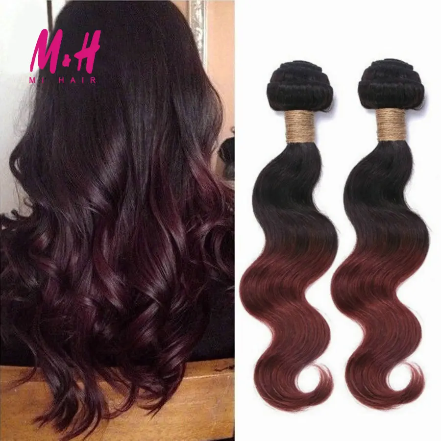 

Burgundy 1b 99j Ombre Brazilian Virgin Hair Body Wave 4 Bundles 7a Two Tone Ombre Human Hair Extensions Ombre Wavy Hair