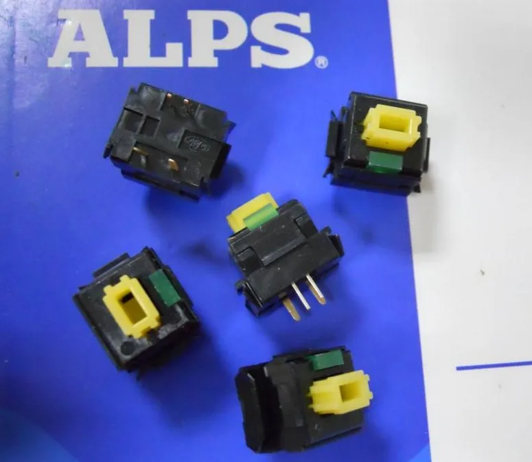 

50pcs/100pcs mechanical ORIGINAL JAPAN ALPS keyboard push button switch 4 foot ALPS SKCLFM000A with LED sound silent YELLOW