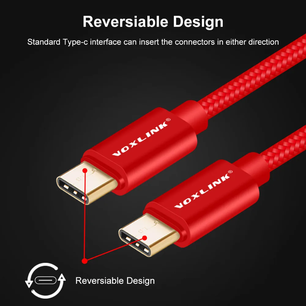 VOXLINK высокоскоростной Тип usb C кабель USB-C мужчина к USB-C мужской Зарядное устройство данные Тип-C кабель для MacBook Nexus 5X/6P Oneplus 2 3 ZUK Z1