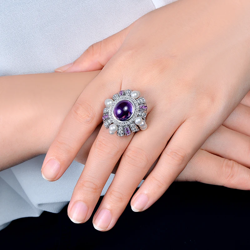 Обручальное кольцо из белого золота 7 25 карат натуральный амтист 1 82ct аметист