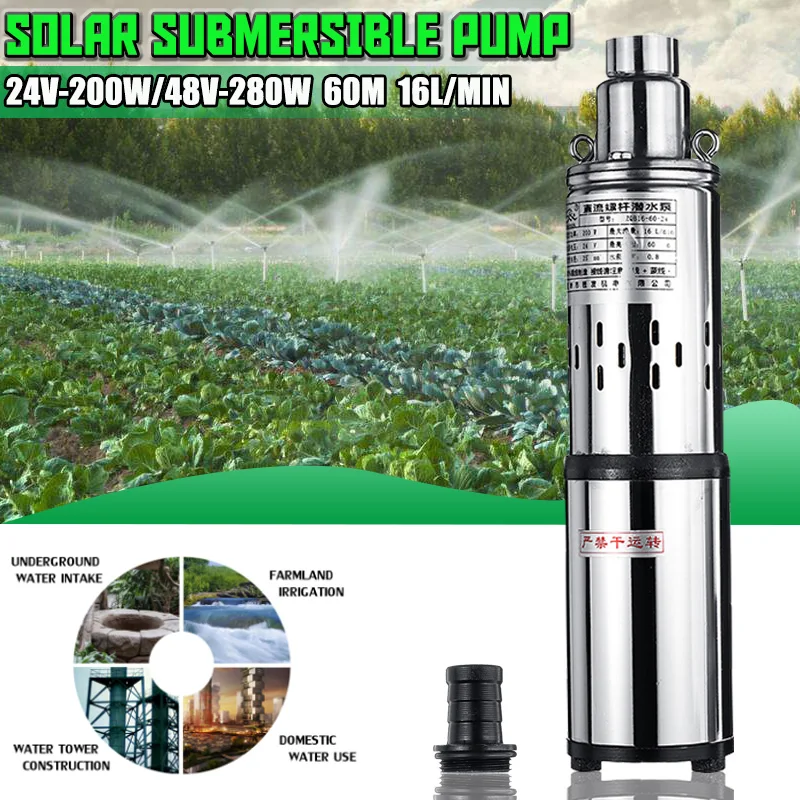 Water Tower Water Supply Submersible Pump Well Water Pumping DC48V Deep Well Submersible Pump 48V Lift 40-60m Stainless Steel Electric Water Pump for Farmland Irrigation 
