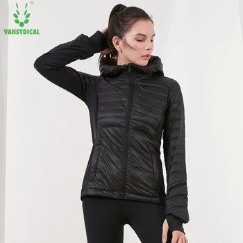 

2019 Sports Down Coat Women's Winter Warm Long Sleeve Windproof Sportswear Tops Hooded White Duck Down Running Jackets