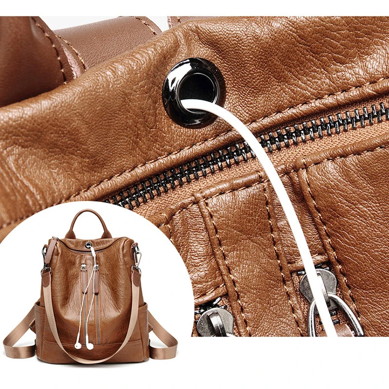 ZROM Female Backpack Mochila Feminina Casual Multifunction Women Leather Backpack Female Shoulder Bag Sac A Dos Travel Back Pack