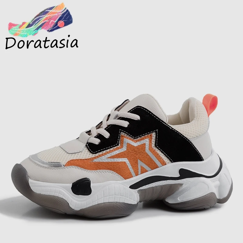 

DORATASIA 2019 New INS Hot Whole Genuine Leather Suede Sneakers Women Spring Platform Dad Shoes Woman Leather Women Shoes