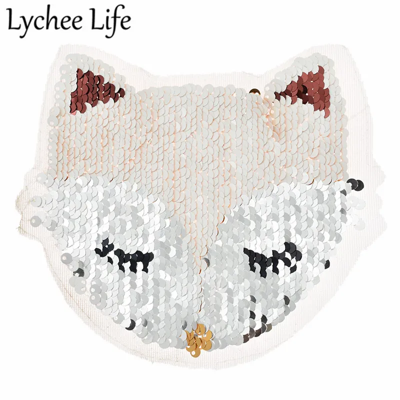 Lychee Life Fox блестки патчи двусторонние нашивки DIY голова животного ручной работы