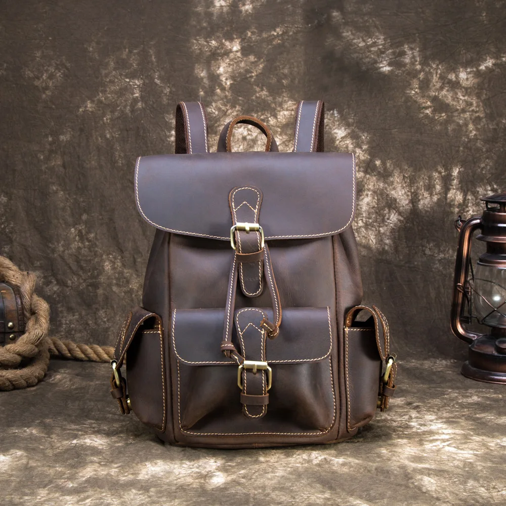 Мужской рюкзак из натуральной кожи Crazy Horse винтажный Рюкзак mochila hombre для