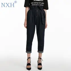 NXH 2019 темно-синие женские джинсы до щиколотки брюки потертые джинсы с высокой талией Джинсы Топ магазин джинсы fashionnova женщина