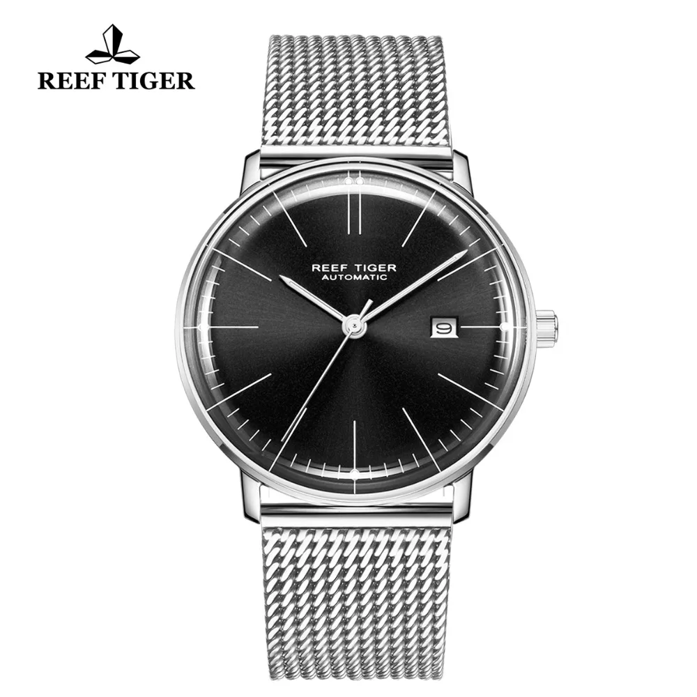 Мужские наручные часы Reef Tiger/RT автоматические механические с сапфиром и ремешком