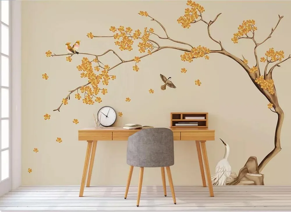 3d 壁紙芸術キンモクセイ Hd 手描きの花と鳥の壁紙壁画家の装飾カスタム写真の壁紙 壁紙 Aliexpress