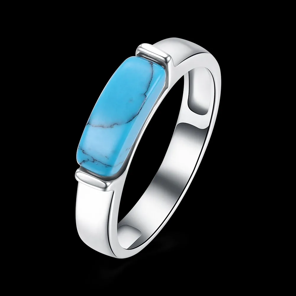 INALIS Brand Classic Simple Design Blue Kallaite Turquoises Natural Stone Rings For Women OL Style Unisex Charm Party Rings