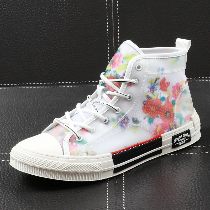 

CuddlyIIPanda 2019 Luxury Brand Men Fashion Casual Shoes Male Summer Breathable Youth Trending Board Shoes Print Flower Sneakers