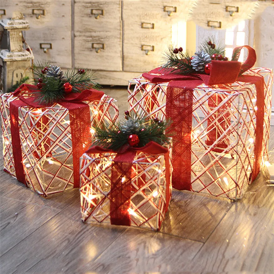 Christmas Luminous festive Gift Box Home Outdoor Decoration Set Of 3