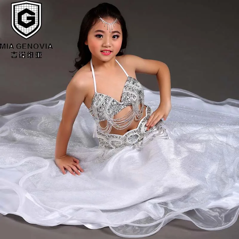 Новый детский танцевальный костюм для девочек (Топ, пояс, юбка), 8 цветов