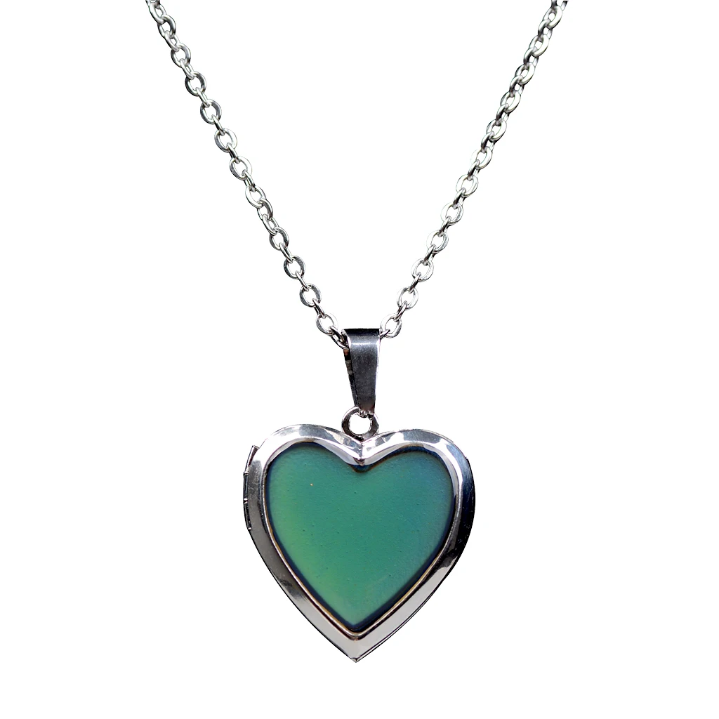 2 Pieces Heart Mood Photo Frame Change Color Emotion Feeling Unisex Necklace