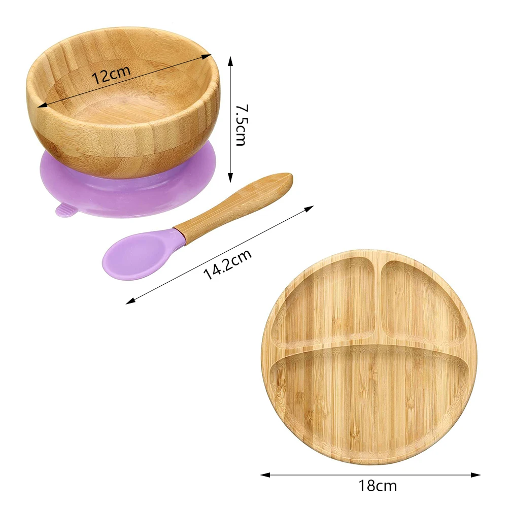 Набор посуды для кормления детей, нескользящая миска на присоске, Детская бамбуковая пищевая Съемная обучающая термоизоляционная ложка