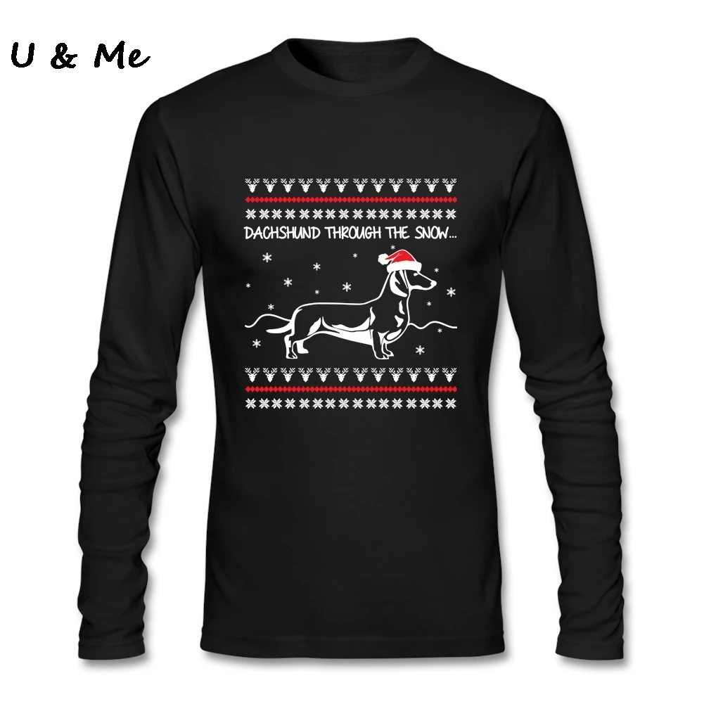 Хорошее такса по снегу футболки Для мужчин Geek оригинальный Футболки для девочек Ugly Рождественский свитер Костюмы