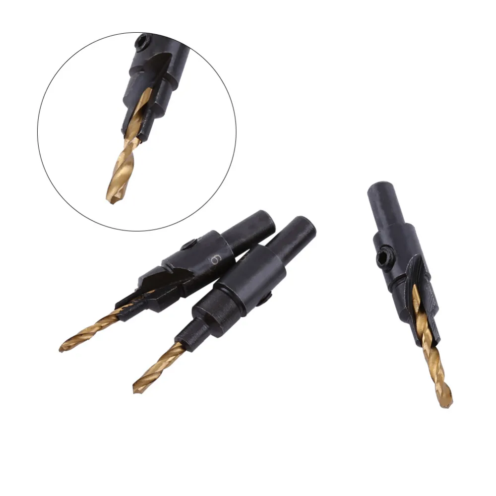 

1 Set 5pcs HSS Countersink Drill Bit Set 1/4" Round Shank Hole Chamfering Woodworking Kits