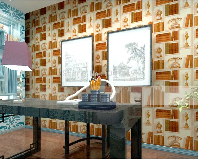 3D творческий книжная полка библиотека исследование обои китайский Стиль Винтаж кафе ресторан Гостиная ТВ фоне стены ПВХ обои