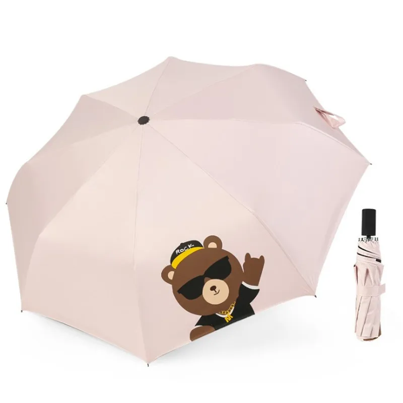 

Brand Sunny Rainy Umbrella Three Folding Black Coating Portable Cute Women Umbrellas Windproof Parasols Summer Paraguas Anti-UV