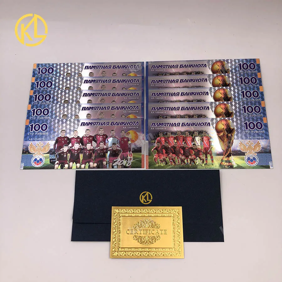 

W010 cheap Shipping 10pcs/lot 2018 Sports 100 Roubles Silver Foil Banknotes For football fans gifts and Collection