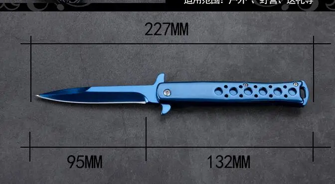 Складной нож, высокотвердое лезвие с деревянной ручкой, Походный нож, уличные ножи из нержавеющей стали с нейлоновым рукавом - Цвет: Синий