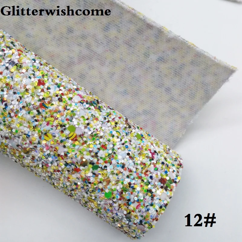 Glitterwishcome 21X29 см мини рулон синтетическая кожа, смешанные цвета массивный блеск, кожа ткань винил для бантов, GM057A - Цвет: 12