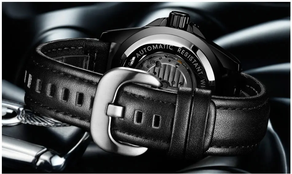 Мужские автоматические механические кожаные часы с каркасом турбийоном, фазой Луны, модные мужские часы с циферблатом, поворотные настольные часы