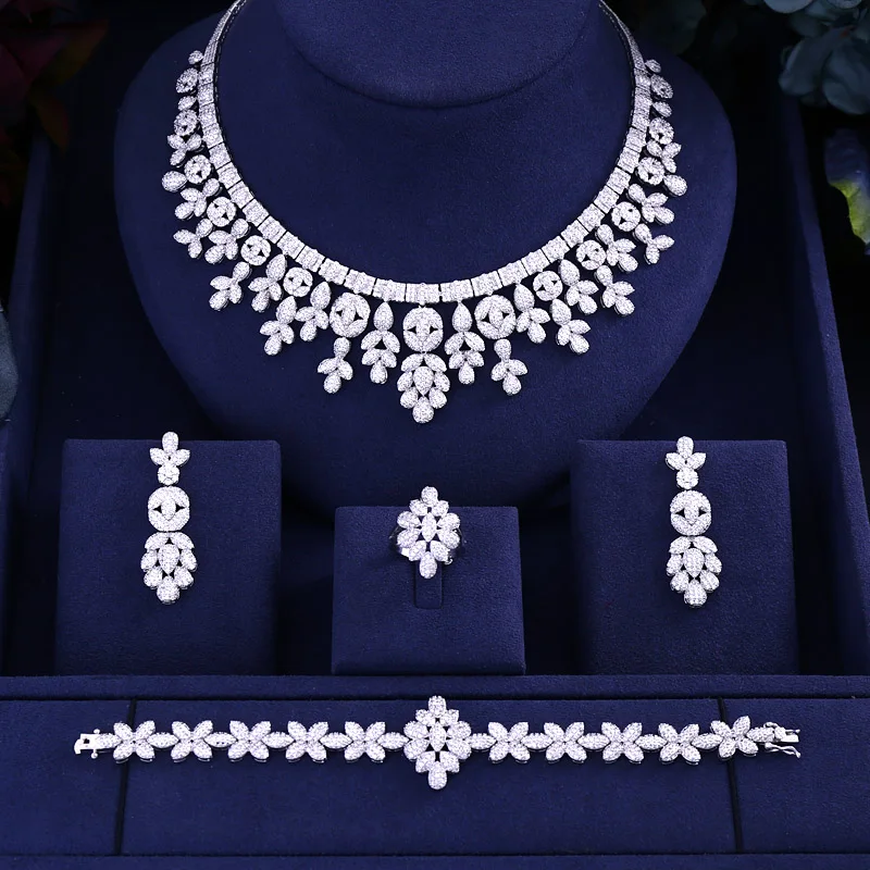 

jankelly Hotsale African 4pcs Bridal Jewelry Sets New Fashion Dubai Full Jewelry Set For Women Wedding Party Accessories Design