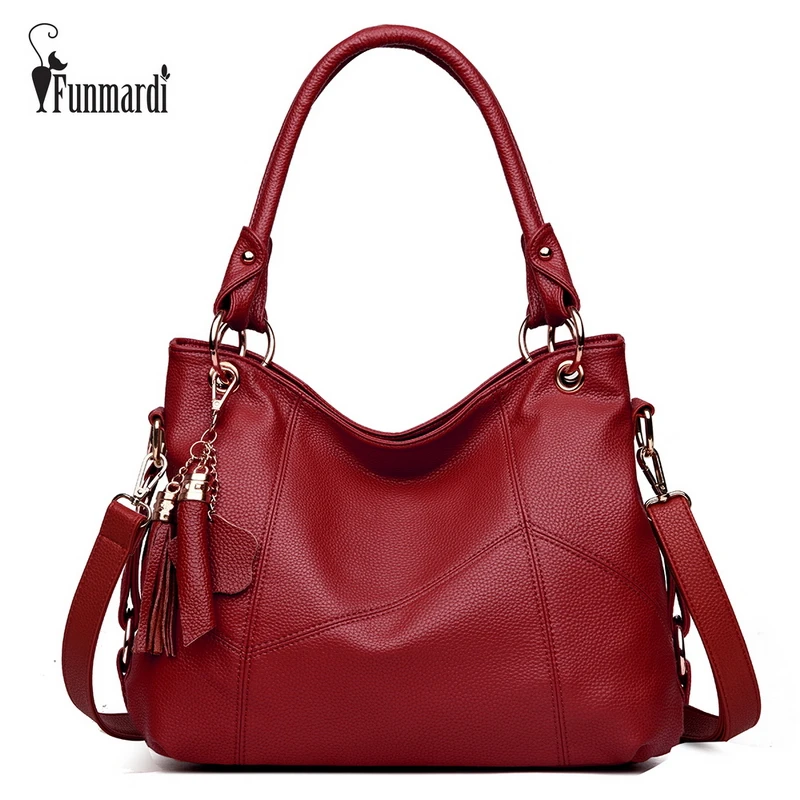 FUNMARDI Vintage Patchwork Leather Top handle Bags Tassel ...