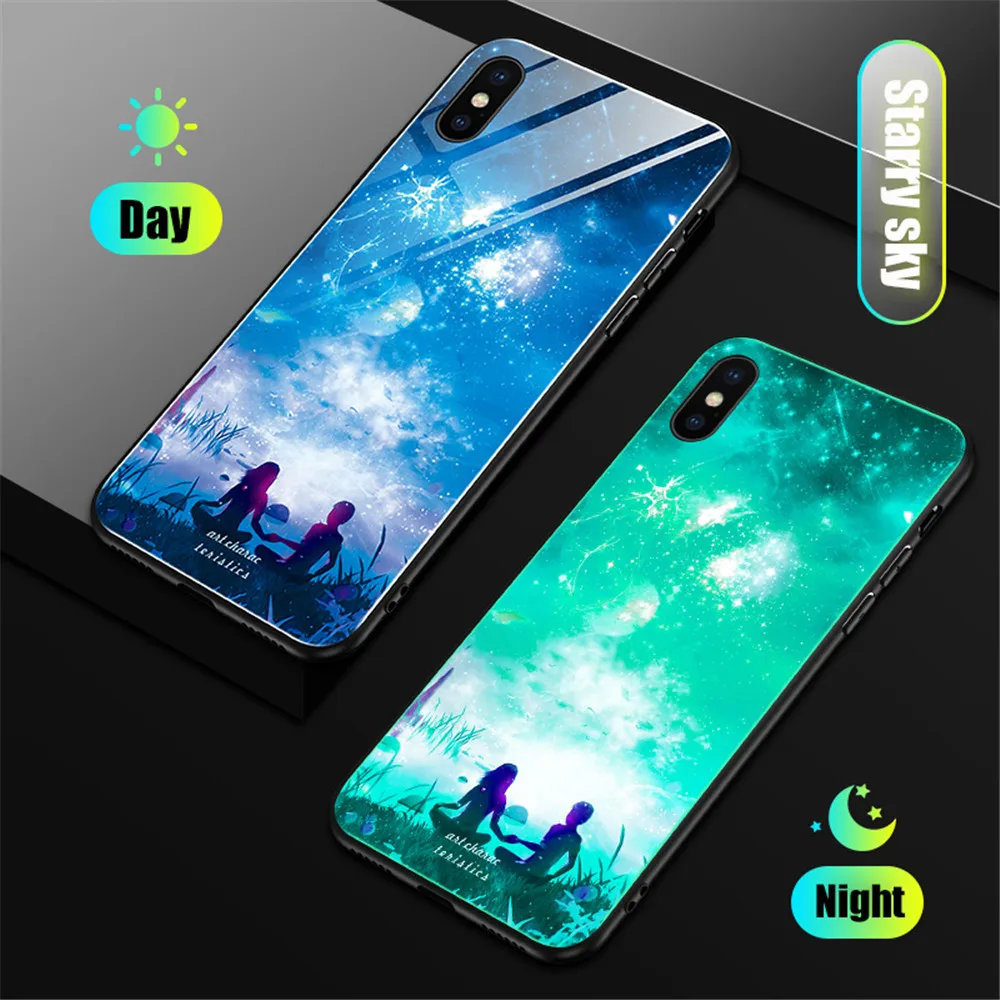 Luminous Tempered Glass Case For iPhone X XS MAX XR Silicone Edge Phone Case For iPhone 7 8 Plus Cases For iPhone 6 S 6S Cover   (2)