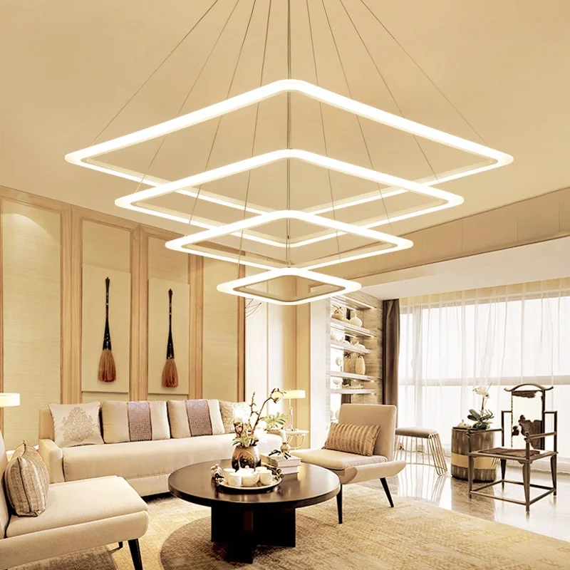 Modern Acrylic Square Led Chandeliers Fixture Business Hall Cafe Bar Restaurant Lighting Living Room Bedroom Study Light Pendant Lights Aliexpress Acrylic Square Led Chandeliers Fixture