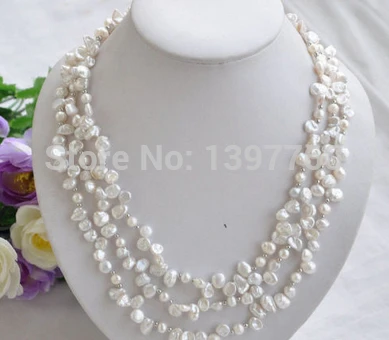 

Miss charm Jew.254 3row 17" 7-mm WHITE BAROQUE lamina KESHI REBORN PEARL NECKLACE