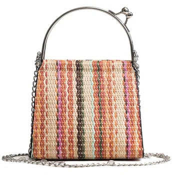 

FGGS-Open Pocket New Summer Beach Bag Wild Straw Diagonal Cross-Stitch Woven Female Chain Bag