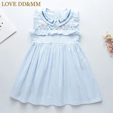 Милые платья для девочек DD& MM г. Новая летняя детская одежда милое платье в полоску с вышитыми цветами и отворотами с деревянными ушками для девочек