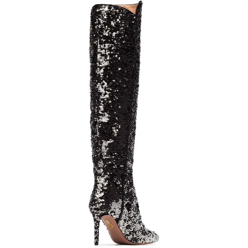 Tacón Mujeres Moda Suede Sobre Las Caliente Ultra De Corta Rodilla Botas Invierno Alto Otoño Sexy Señaló Elástico La Negro Felpa wOxgqWInn