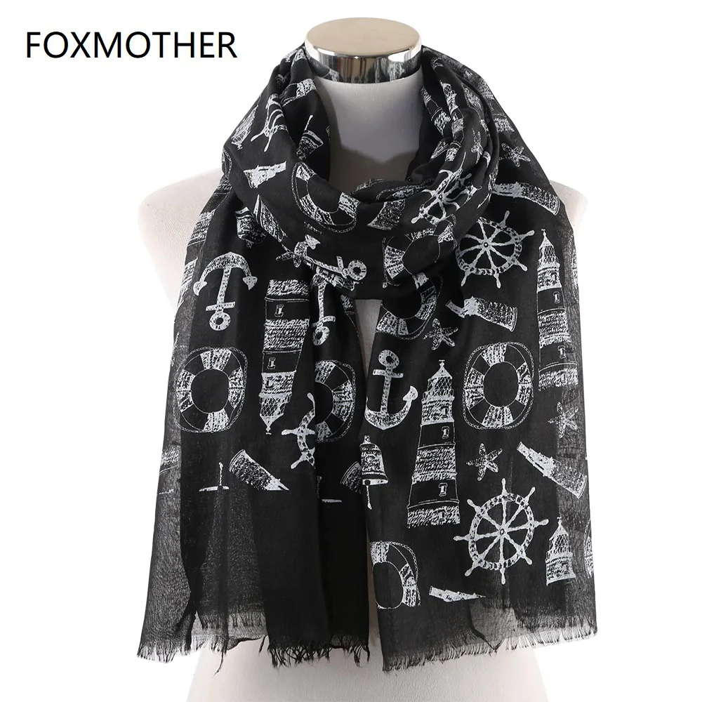 FOXMOTHER Новый Белый Синий морской тематический шарф якорь яхта костюм аксессуар