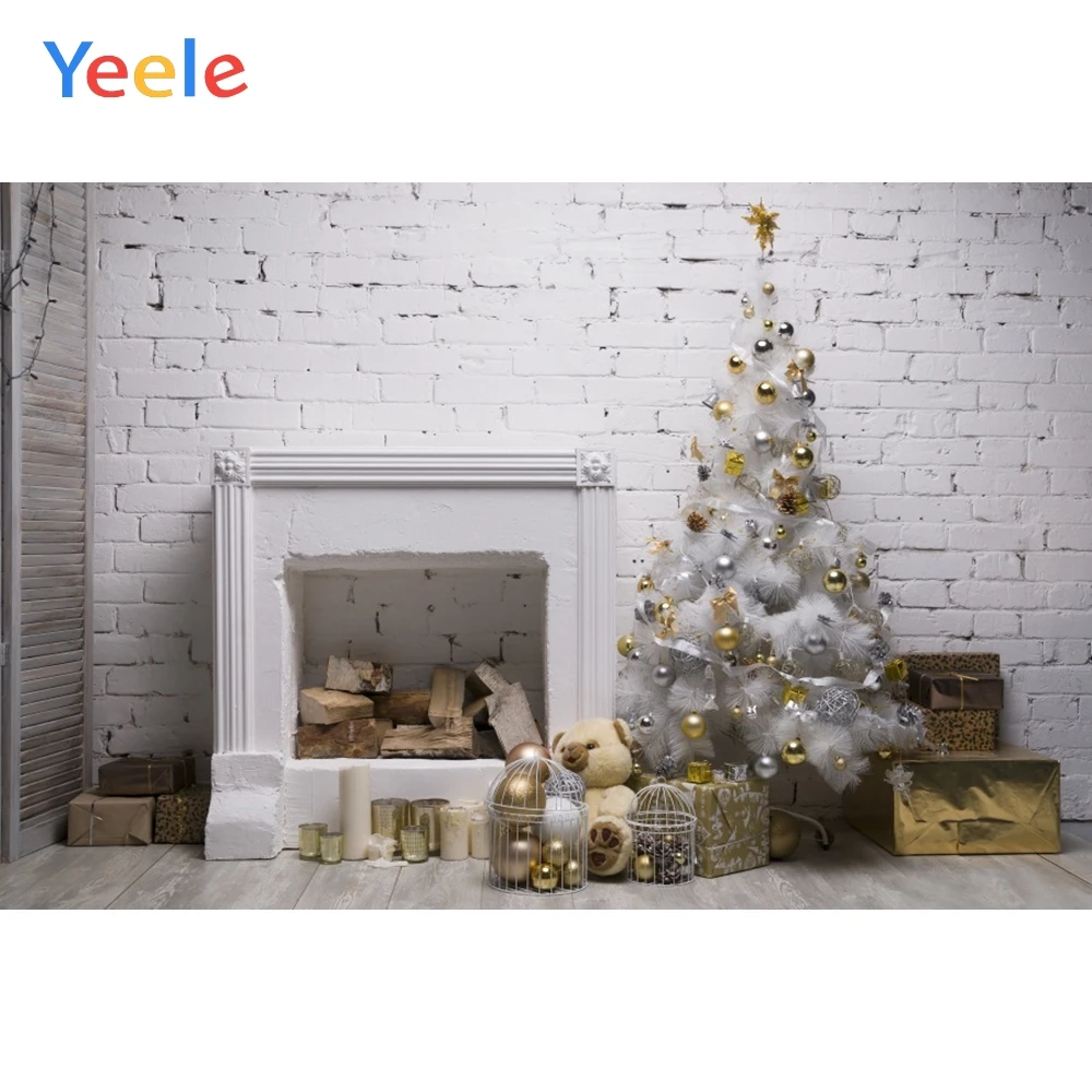 

Yeele Brick Wall Christmas Tree Fireplace Interior Photography Backgrounds Customized Photographic Backdrops for Photo Studio