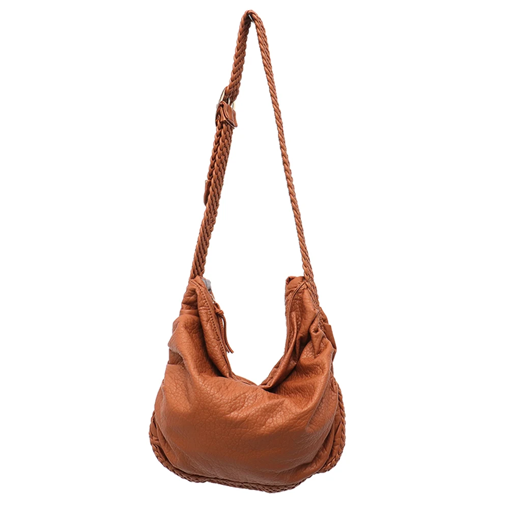 CEZIRA, большие мягкие повседневные женские сумки, для девушек, из искусственной кожи, школьная сумка, для девушек, регулируемый тканый ремень с пряжкой, сумка-мессенджер и сумка на плечо - Цвет: TAN