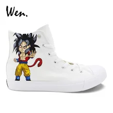 Вэнь Пользовательские Ручная роспись Аниме обувь Dragon Ball дизайн парусиновые кроссовки унисекс высокие белые скейтборды обувь для мальчиков и девочек