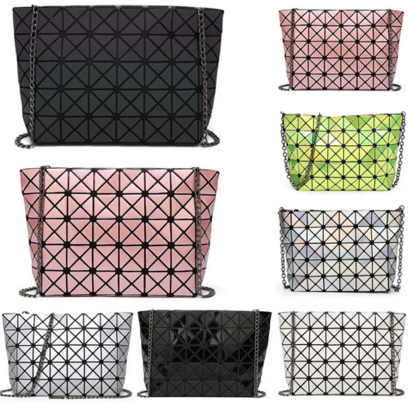 

2018 hot Selling fashion Geometric Rhombus Lattice Laser Ladies Handbag women Shoulder Bag with Metal strap