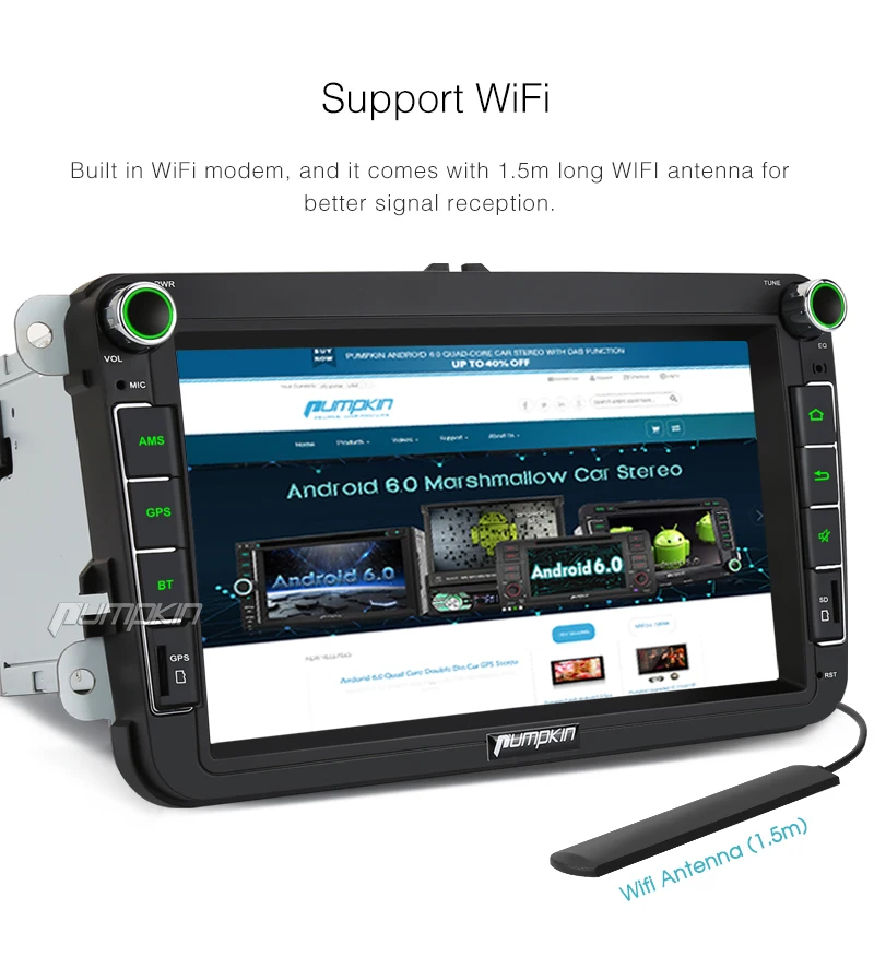 Discount Pumpkin Qcta-core RAM 2G ROM 32G 2 Din 8" Android 7.1 Car Radio No DVD Player GPS Navigation Stereo For VW/Volkswagen/Golf/Seat 8
